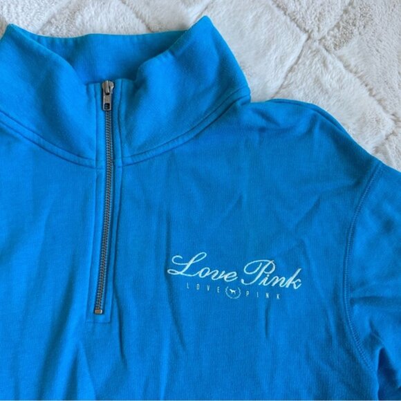 Victoria’s Secret PINK | Bright Blue Logo Quarter-Zip Pullover | Size Small - Picture 4 of 11